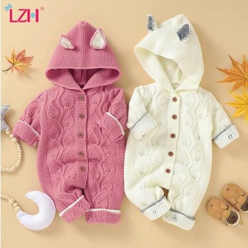 LZH 2021 Cute Hoodies Clothing For Babies Toddler Kids Romper Autumn Winter Baby Boys Girls Jumpsuit 0-24 Month Newborn Bodysuit