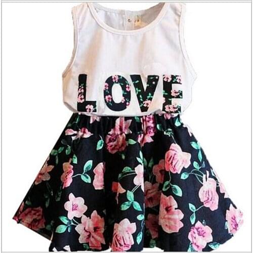 Baby Girls Clothing Set 2018 Summer Baby Girls Love Letters Printed Sleeveless Vest+ Floral Skirt 2PCS Sets Baby Girl Clothes