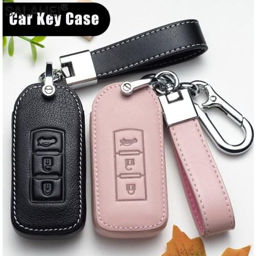 Leather Car Key Case Cover For Mitsubishi Outlander Lancer 10 Pajero Sport EX ASX RVR Colt Grandis L200 Smart 2 3 Button Styling