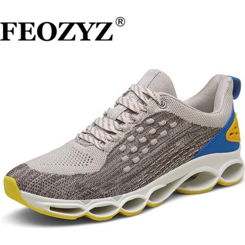 FEOZYZ Knit Upper Men Blade Running Shoes Rubber Sole Mens Trainers Shoes Big Size Men Sneakers