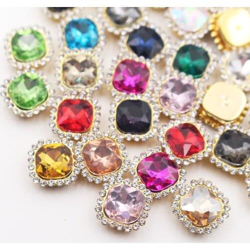 10mm Square Shape Flatback Gold Base Shiny Crystals Stones Strass Sewing Rhinestones Craft Sew On Rhinestones Trim Garment Stone