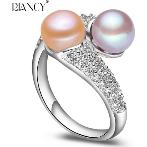 Fashion Pearl Jewelry Natural Freshwater Pearl Ring Wedding Rings 925 Sterling Silver Adjustable Rings For Women Gift
