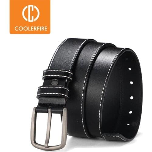 COOLERFIRE Men Belts New Fashion Black&Blue&Orange brown Business Style Waist Casual Design Men genuine Leather Belt HQ081