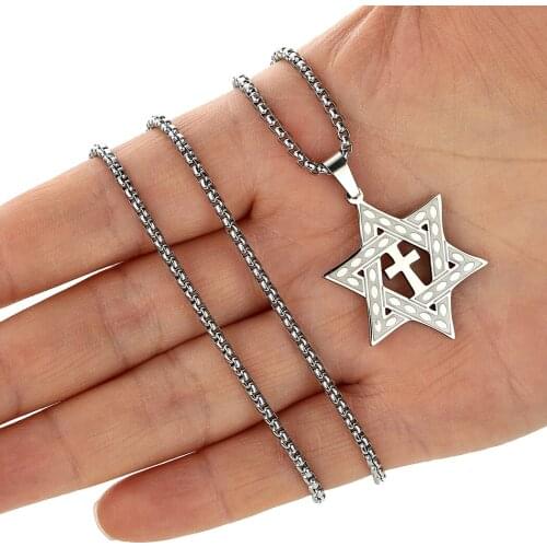 Stainless Steel Star of David Cross Necklaces for Women Men Judaic Christian Pendant Religious Amulet Jewelry Gift