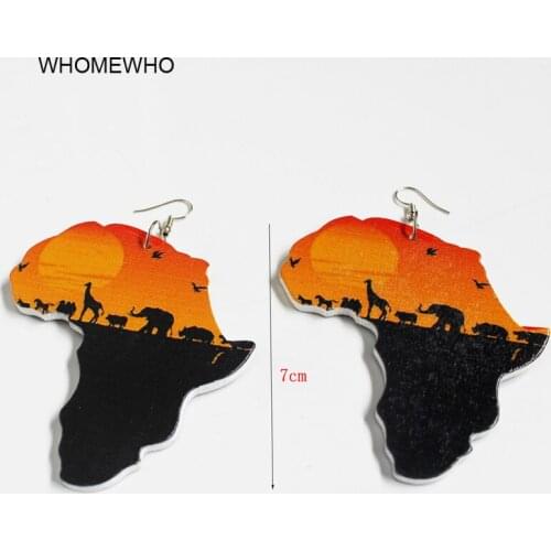 Unfinished Wood Animal Painting Africa Map Drop Earrings Fashion Wooden Afro African Hiphop Geometric Ear Jewelry