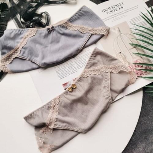 Bow Underwear For Girl Ice Silk Coast Lace Edge Comfortable And Lovely Sexy Hip Womens Pantie Sexy Lingerie Seamless Breathable