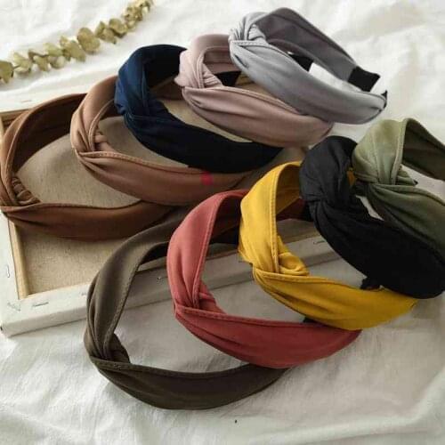 New headband pure color fabric hand-knotted cross headband knotted wide-edge non-slip head jewelry