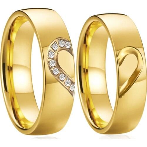 14k gold wedding rings for men and women Heart Shaped Lovers Alliance 1 Pair Real AU585 Marriage Promise rings for couples