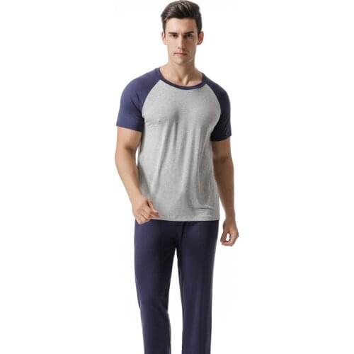 Spring Summer Modal Man Pajama Sets Plus Size Sleepwear Comfortable Home Wear Pants and T Shirts 2 Piece Sleeping Suit for Men