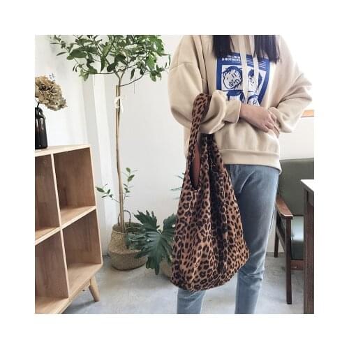 Popular New Simple Winter Larger Capacity Leather Suede Women Leopard Print Bag Messenger Large Tote Ladies Purse gift wholesale