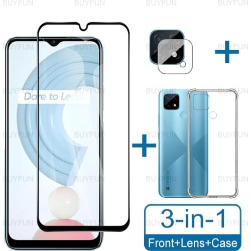 3in1 Transparent Anti-drop Silicone Case For Oppo Realme C21 6.5inch Tempered Glass Camera Film For realme 8 7 pro realmi c21