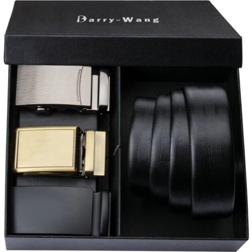 PT-0002 Barry.Wang Brand Automatic Buckle Genuine Leather luxury Belts 110cm-150cm Long Male Alloy buckle Belts Gift Box Sets