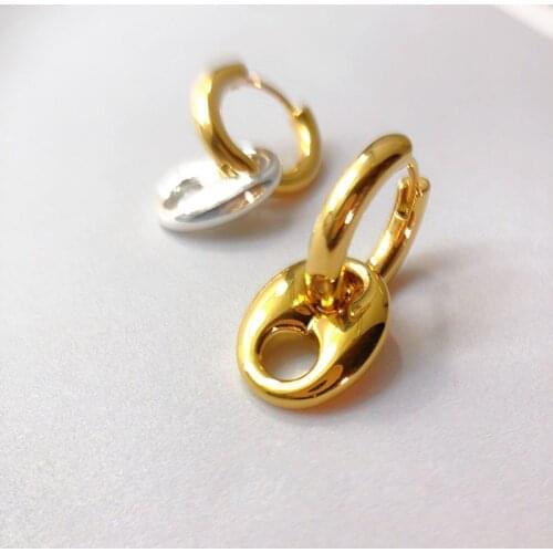 Gold and silver color matching earrings female European and American fashion personality pig nose earrings