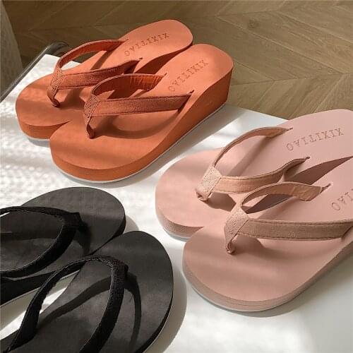 Rubber Flip Flops House Slippers Platform Shoes Women Heels Shale Female Beach Luxury Slides On A Wedge Hawaiian High Sabot Desi