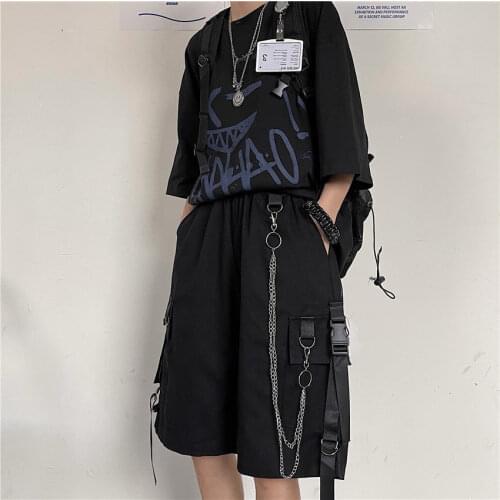 Casual Solid Mens Shorts Summer Loose Short Pants Mens Clothing Elastic Waist With Chain Women Fashion Shorts Homme