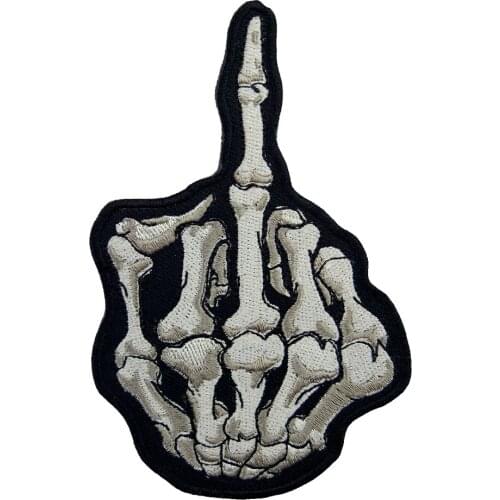 Skeleton Middle Finger Embroidery Patches Iron on for Clothing Appliqued Logo for Clothes Accessories Free Shipping DIY Sticker