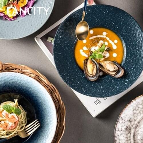 FANCITY Japanese style straw hat plate ceramic creative personality home western food soup plate net red star plate fruit salad