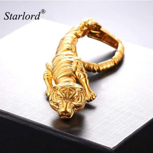 Starlord Statement Bracelet Tiger Shape Unique Design Trendy Gold Color/Stainless Steel Cool Tiger Male Bracelet GH2701