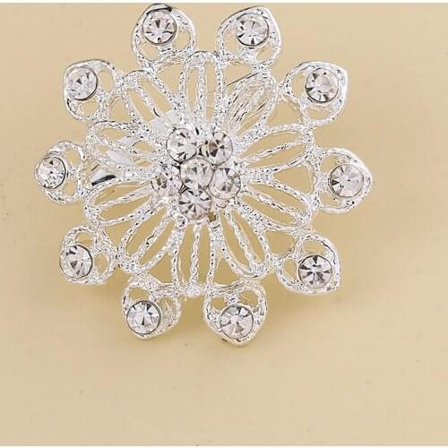 WEIMANJINGDIAN Brand Light Silver Color Plated Alloy 32mm Medium Size Crystal Wedding Bouquets Brooch Pins