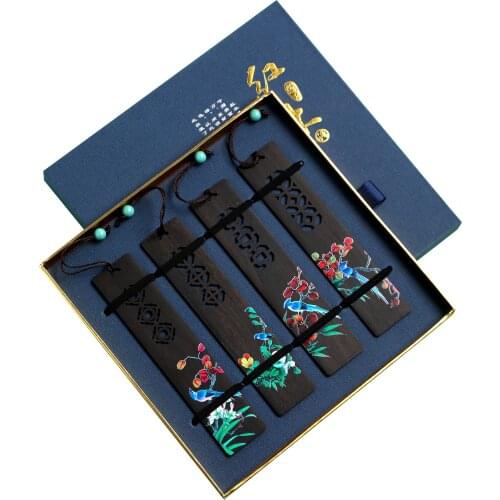 Bookmark - Wooden Handmade Coloured Drawing Natural Wood Bookmarks for Flower and Bird - Set of 4 Bookmark (Including Box)