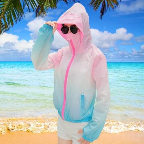 2021 New Rainbow Color Sun UV Protection Women Clothing Female Hooded Jacket Thin Summer Fashion Breathable Beach Cardigan Coats