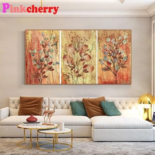 Yellow Nordic Decorative Leaves 5d Diy Diamond Painting Full Square Round Diamond Embroidery Mosaic Needlework Triptych decor