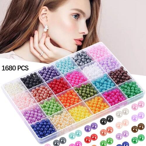 1680Pcs Pearl Bead 6mm Round Loose Spacer Beads 24 Mixed Colors for Bracelet Earrings Jewelry Making Jewelry Repairing Making