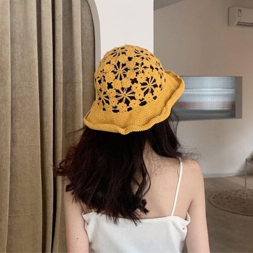 SUMMER hollow hook flower fisherman hat female version of the sunscreen ultraviolet sun hat Breathable Knitting Crochet Hat
