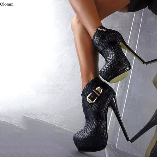 Olomm New Arrival Handmade Women Winter Ankle Boots Buckle Stiletto High Heels Round Toe Black Brown Shoes Plus US Size 5-13