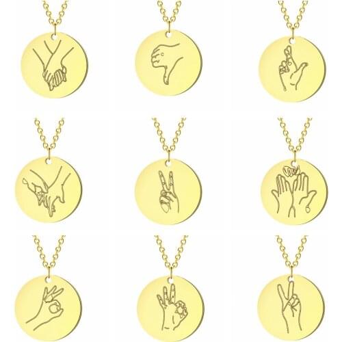Gestures Hand Pendant Necklace Women Female Symbol Language Sign Choker Necklace Friendship Meaningful Gift