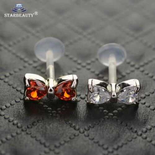 1Pc Cute Bow Lip Earring Jewelry Top Fashion 16G Acrylic Bar Clear Zircon Bow Lip Ring Piercing Tragus Piercing Earring Jewelry