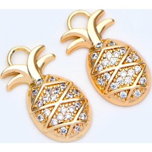 10pcs CZ paved Gold Pineapple Charms 16x8mm, 18K Gold plated Brass Pineapple Pendants, For Jewelry DIY Findings (GB-950)