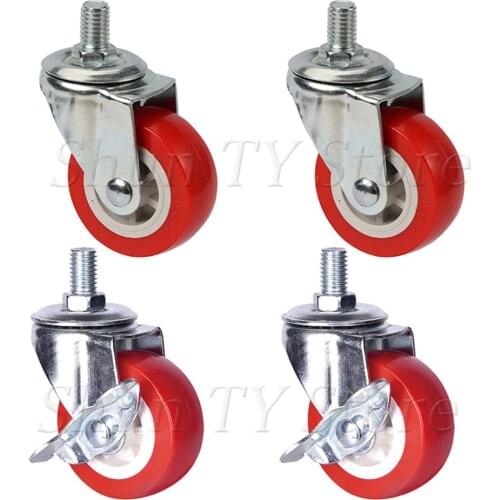 2 Pcs 1/1.25/1.5/2 Inch Red Office Chair Caster Wheels, 360 Degree Screw Swivel Caster Rubber Caster Wheels No Noise Wheels