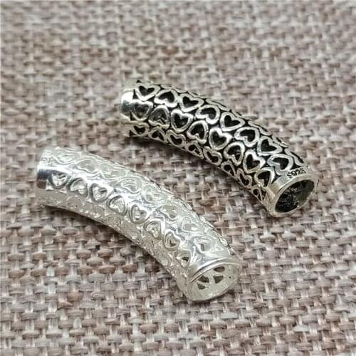 925 Sterling Silver Love Heart Curve Tube Beads 4mm Hole for Bracelet Necklace