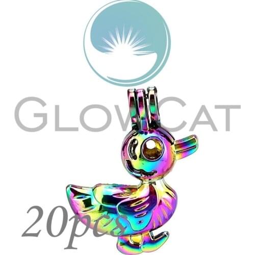 20x CC945 Rainbow Duck Beads Cage Essential Oil Diffuser Pearl Cage Locket Pendant