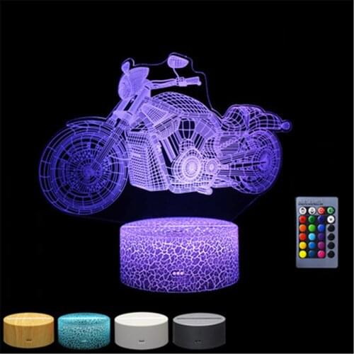 Bedside Touch Table Lamp Motorcycle 3D Illusion Lampe with Remote Control 16 Colors USB LED Night Light for Kids Gift Room Decor