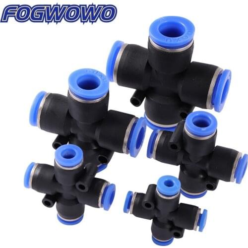 5 Pcs Quick Connector Atomized Irrigation System Cross Quick Access Connectors Pneumatic Air pipe Joint 4mm 6mm 8mm 10mm 12mm