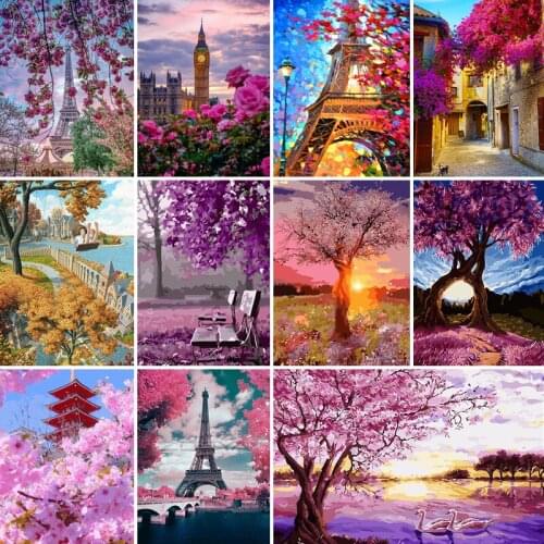 50/65/75CM DIY Cherry blossoms Painting By Numbers Picture Colouring Zero Basis HandPainted Oil Painting Unique Gift Home Decor