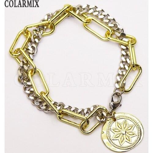 8 Pieces Double chain wind Bracelet Fashion round charms Bracelet Punk hip pop jewelry Bracelet 7356