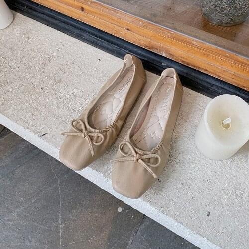 Bow Shoes Women Flat Heel Pu Leather Solid Color Round Head Ballet Flats All Match Elegant 35-39 Slip on Loafer women flats