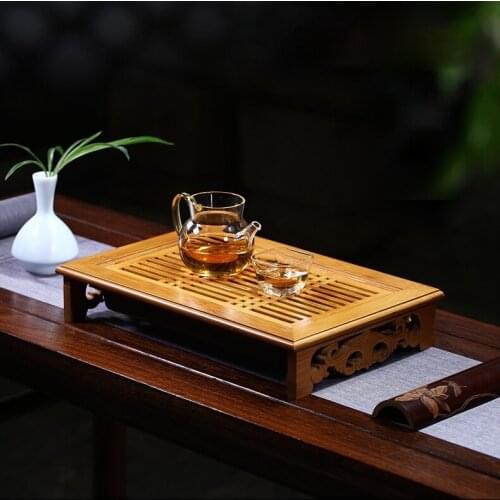 Creative Bamboo Tea Tray Chinese Household Drainage Water Storage Tea Tray with Drawer Bandeja Madera Kitchen Supplies DK50TT