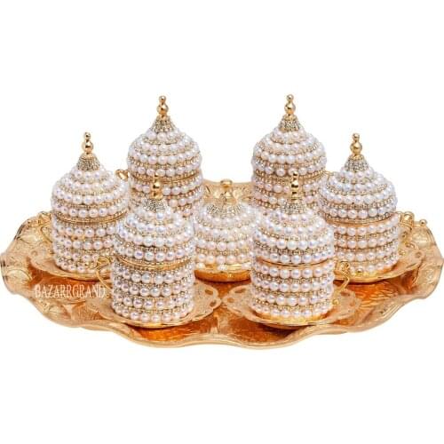 WHITE-YELLOW-SIX DRINK SET-SIX SINGLE STONE COFFEE SET - PEARL - WHITE SIXED STONE COFFEE SET - PEARL - WHITE