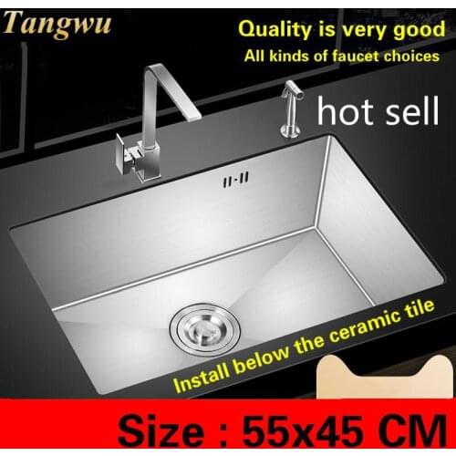 Free shipping Hot sell standard balcony mini kitchen manual sink single trough food grade 304 stainless steel durable 55x45 CM