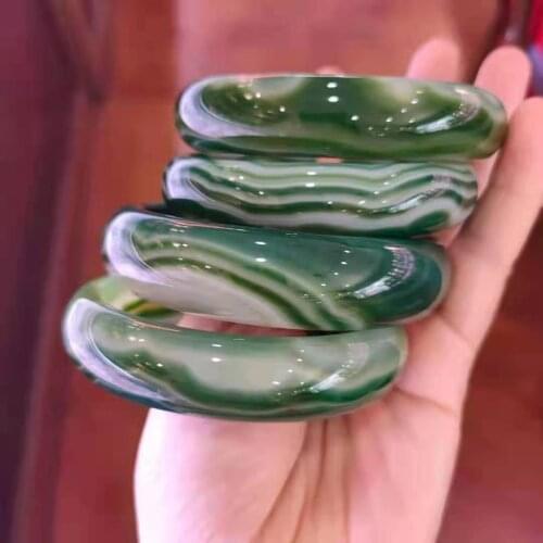 Real Natural Chalcedony Green filament bracelets women handcarved jade bangle jewelry jadeite bangles Real agate gift bracelet
