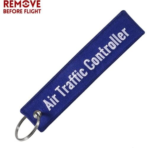 Remove Before Flight ATC Key Chain Jewelry Embroidery Blue Black Air Traffic Controller Key Ring Chain for Fashion Keychains