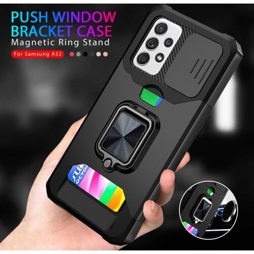 Slide Window Camera Protect Case For Samsung Galaxy A52 A52s A72 A32 4G 5G A 52 S 72 32 Car Magnetic Ring Stand Card Slot Fundas