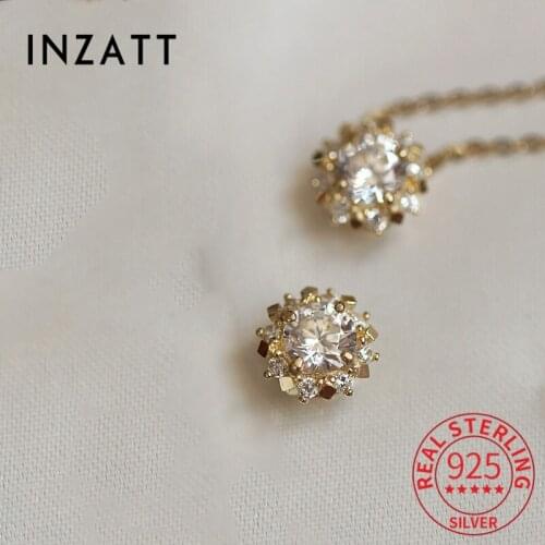 INZATT Real 925 Sterling Silver Round Zircon Pendant Choker 14k Gold Necklace For Women Classic Fine Jewelry Drop Shipping