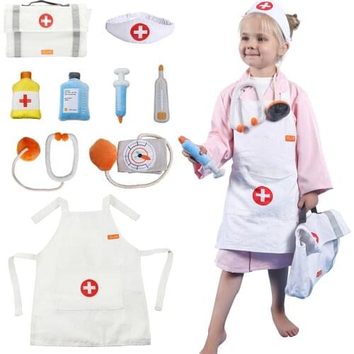 TUMAMA Doctor Role Play Costume Dress-up Set 9 Pcs Pretend Play Educational Doctor Toys with Easy Carry Bag Doctor Kits for Kids