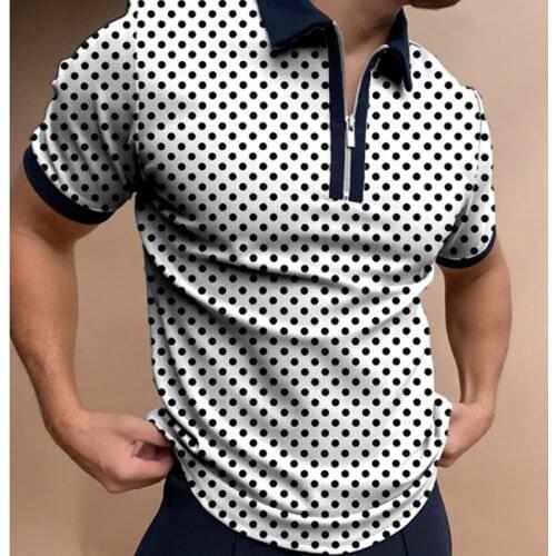 New summer 2021 polka dot printing quality mens Polo shirt short sleeve casual breathable lapel zipper mens shirt