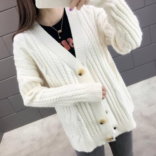 Korean V-Neck New Arrival Cardigans Auttum Long Sleeve Women Cardigan Thick Solid Female Sweater Female casual Tops